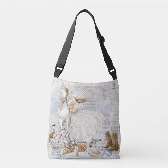 *Jay  Western Rustic Horse Woman Floral Gun Hat Crossbody Bag (Front)