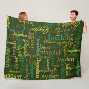 Jayden personalised name shades of green fleece blanket