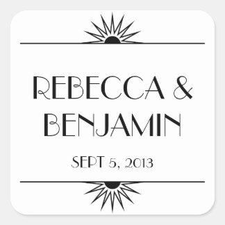 Jazz age black geometric art deco wedding square sticker