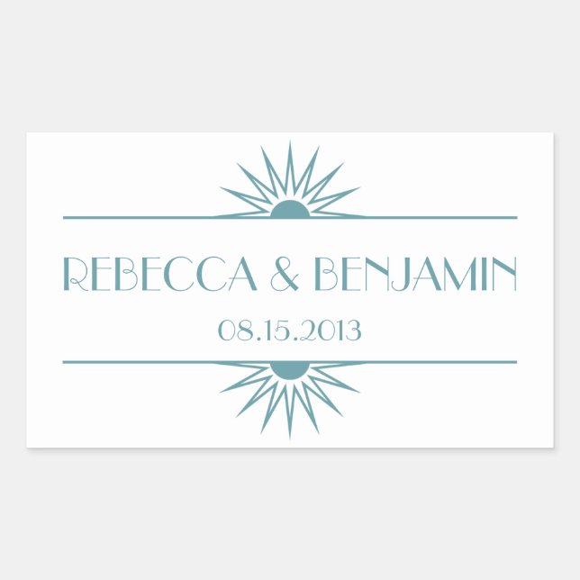 Jazz age blue geometric art deco wedding rectangular sticker (Front)
