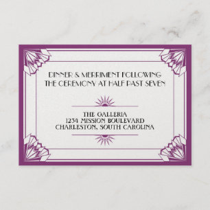 Jazz age purple art deco wedding reception enclosure card