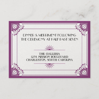 Jazz age purple art deco wedding reception enclosure card
