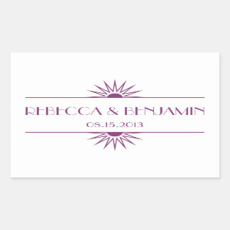 Jazz age purple geometric art deco wedding rectangular sticker
