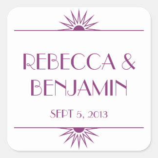 Jazz age purple geometric art deco wedding square sticker