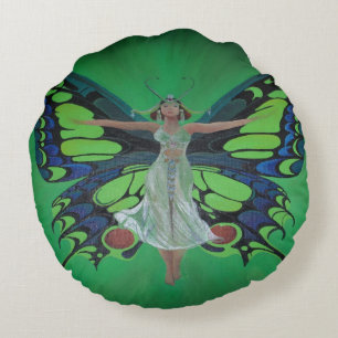 Jazz Age Showgirl Flapper Wearing Butterfly Wings Round Cushion