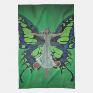 Jazz Age Showgirl Flapper Wearing Butterfly Wings Tea Towel