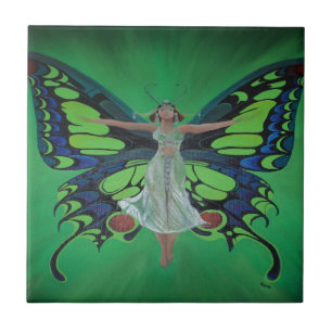 Jazz Age Showgirl Flapper Wearing Butterfly Wings Tile