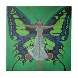 Jazz Age Showgirl Flapper Wearing Butterfly Wings Tile