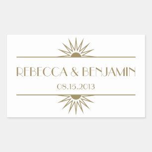 Jazz age taupe geometric art deco wedding rectangular sticker