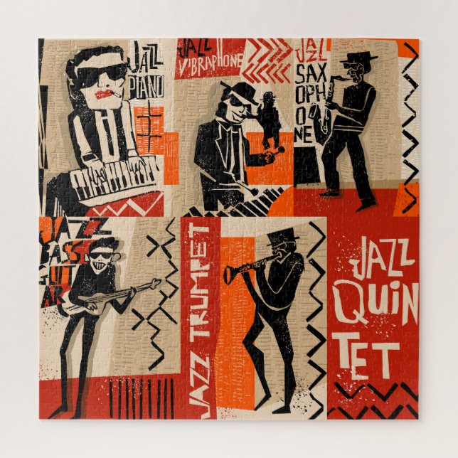 Jazz Band Cool Vintage Poster Jigsaw Puzzle (Vertical)