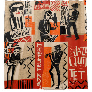 Jazz Band Cool Vintage Poster Shower Curtain