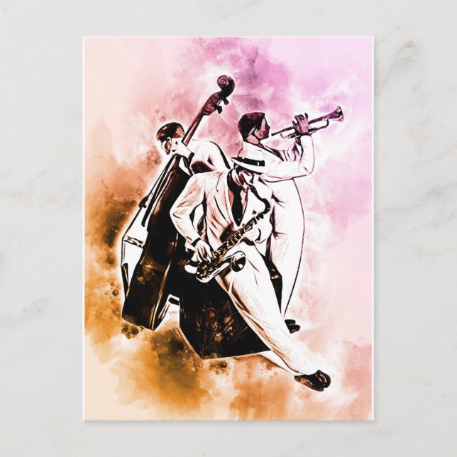 JAZZ Band Musicians Unique Watercolor Music Postcard (Front)