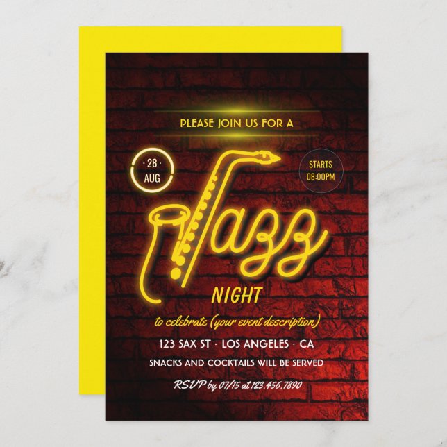 Jazz Blues Themed Party invitation (Front/Back)