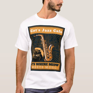 Jazz Cat Cafe - cat saxophone performing saxophoni T-Shirt