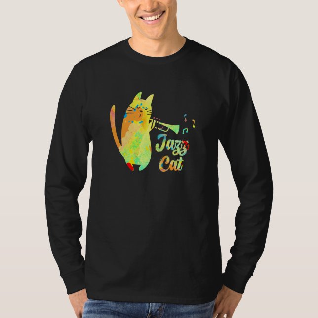 Jazz Cat Cat Playing Trumpet Kitten Musician T-Shirt (Front)