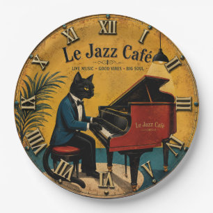 Jazz Cat Funny Piano Vintage Café Music Lover Gift Paper Plate