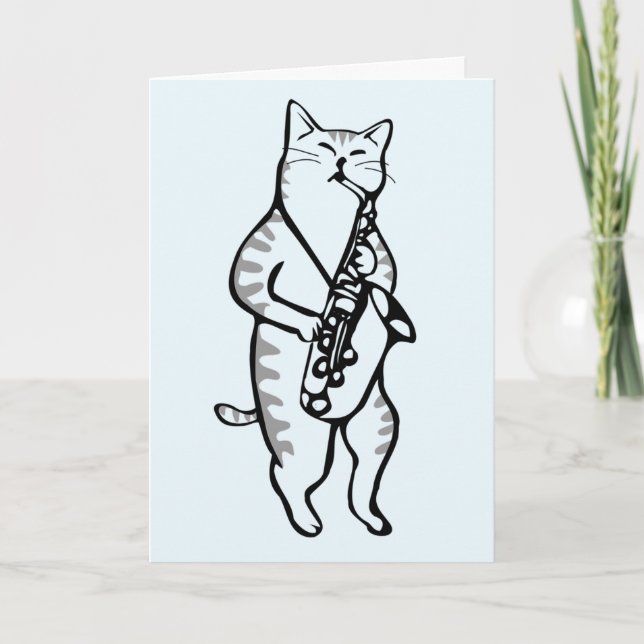 JAZZ CAT PLAYING SAXOPONE FATHER'S DAY CARD (Front)