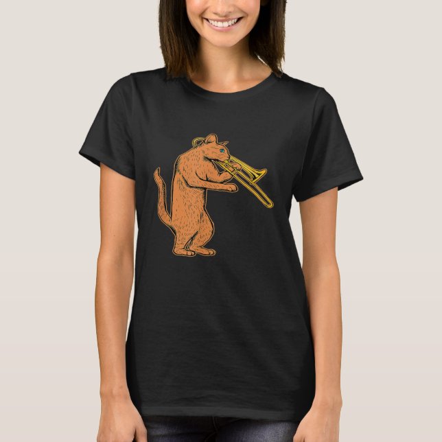 Jazz Cat Playing Trombone T-shirt Cool Musician_1 (Front)