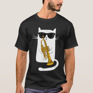 Jazz Cat Playing Trumpet - Hippy Hipster Kitty T-Shirt
