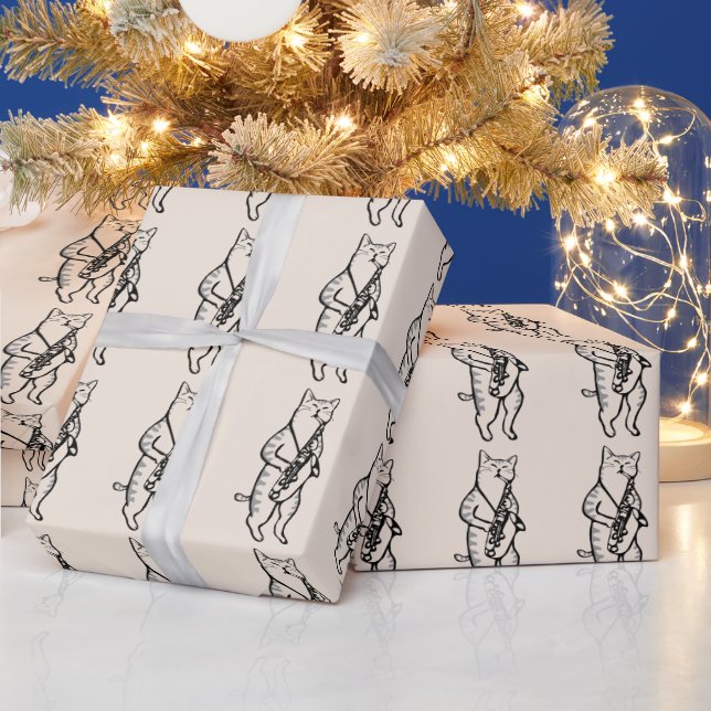 JAZZ CAT SAXOPHONE CHRISTMAS WRAPPING PAPER (Holidays)