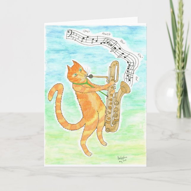 Jazz cat saxophone MungoGerry Mulligan tribute Card (Front)