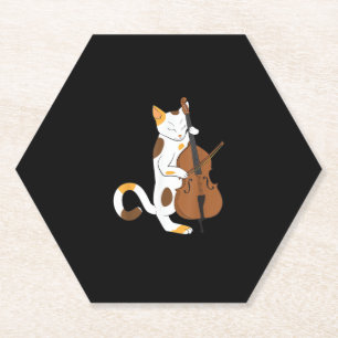 Jazz Cat Shirt Playing Bass Instrument for Kitten Paper Coaster