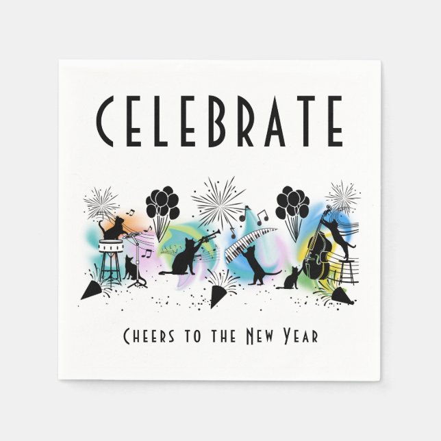 Jazz Cats | Cheers to the New Year Napkin (Front)