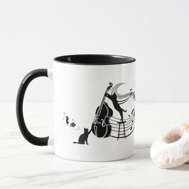 Jazz Cats | Double Bass | Coffee Mug (With Donut)