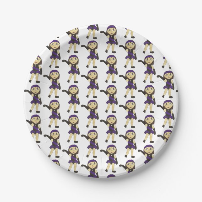 Jazz Dance Class Recital Girl Dancer Purple Paper Plate (Front)