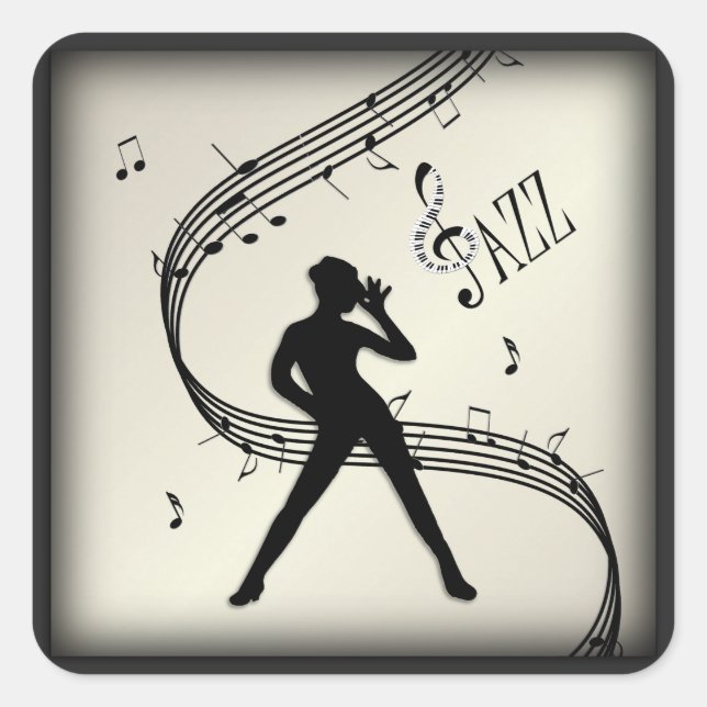 Jazz Dance Golden Music Square Sticker (Front)