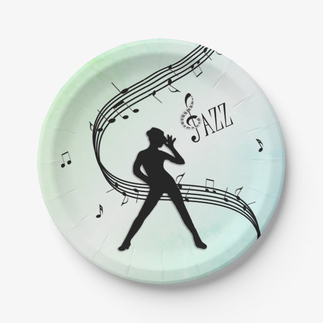 Jazz Dance Green Music Paper Plate (Front)