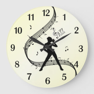 Jazz Dance Mint Black Numbers Yellow Large Clock
