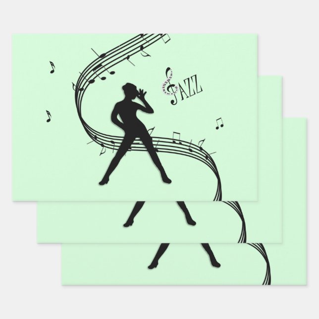 Jazz Dance Mint Music Wrapping Paper Sheet (Set)