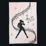 Jazz Dance Pink Music Kitchen Towel<br><div class="desc">Lady dancer tipping her hat. A soft shoe tap dancer with music and Jazz Hands</div>