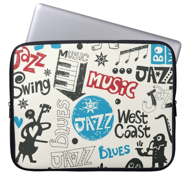 Jazz Doodle: Eclectic Music Mix Laptop Sleeve (Front)