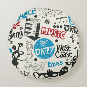 Jazz Doodle: Eclectic Music Mix Round Cushion