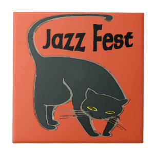 Jazz Fest Chat Noir, Red 2015 Tile