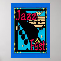 Jazz Fest Guitar in Blue Poster
