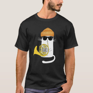 Jazz Funk & Soul Cool Cute Cat Playing French Hor T-Shirt