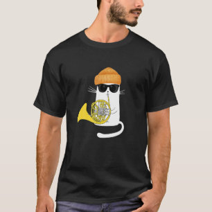 Jazz Funk Soul Cool Cute Cat Playing French Horn T-Shirt