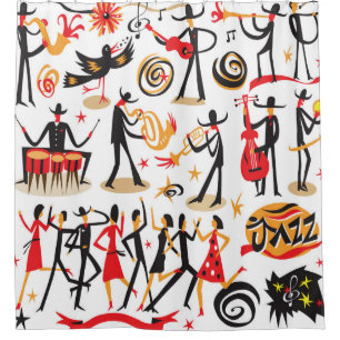 Jazz Icons Set: White Background Isolated Shower Curtain