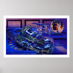 "Jazz In Blues" Musical Instruments Watercolor Poster