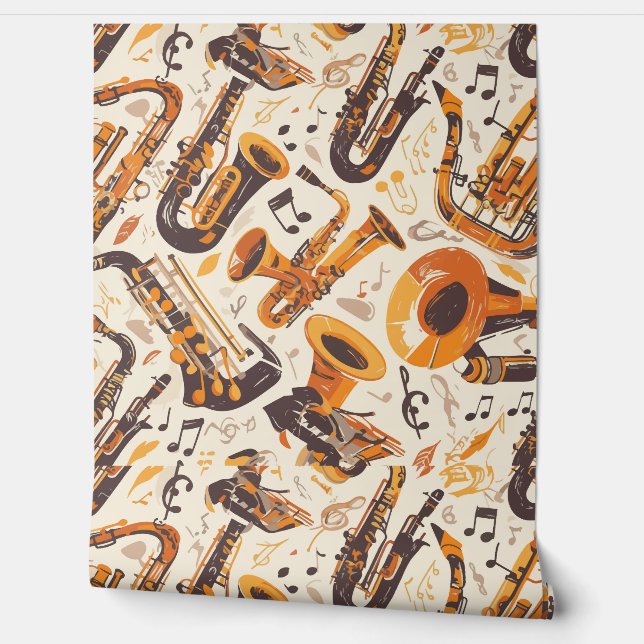 Jazz Melody - Saxophone Musical Pattern Wallpaper (Unrolling)