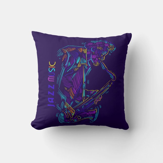 Jazz Music Abstract Neon Drawing Throw Pillow (Front)