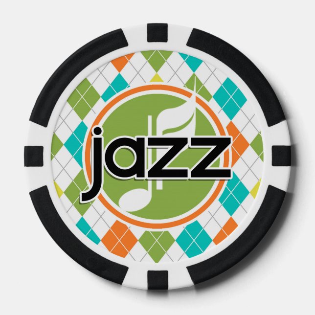 Jazz Music; Colourful Argyle Pattern Poker Chips (Front)