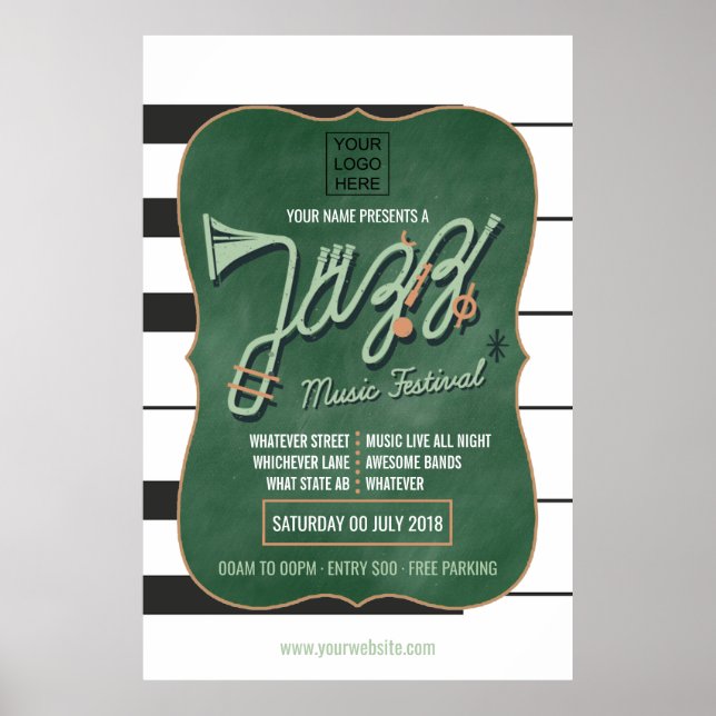 Jazz Music Festival add logo Chalkboard Invitation Poster (Front)