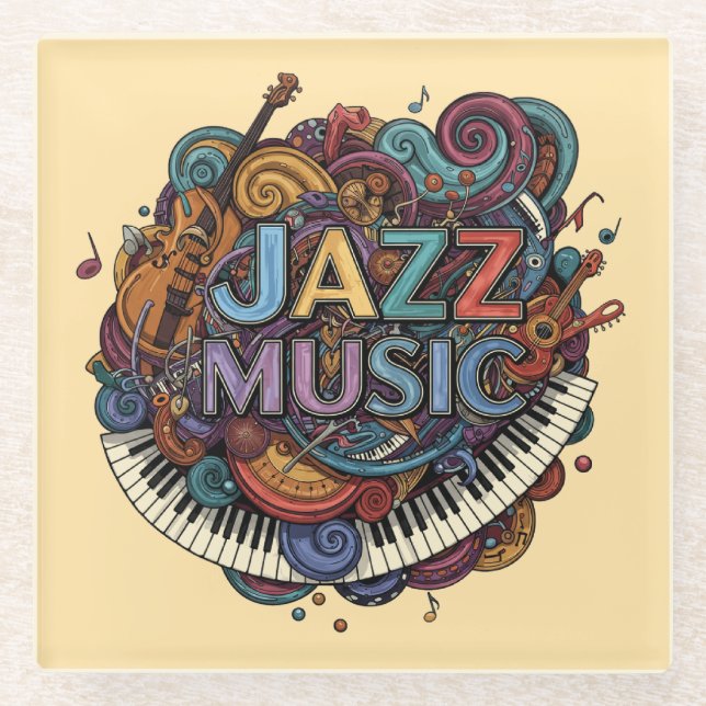 Jazz music glass coaster (Front)
