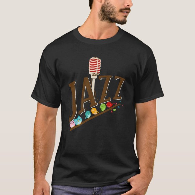 jazz music instrument microphone birds singing T-Shirt (Front)