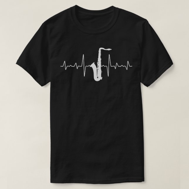 Jazz Music Lover Heartbeat Saxophone T-Shirt (Design Front)