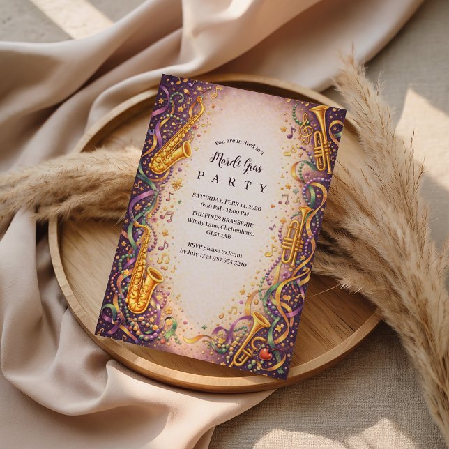 Jazz Music Mardi Gras Masquerade Invitation (Creator Uploaded)
